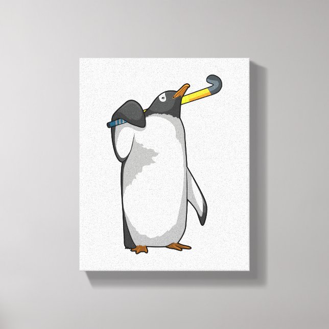 Penguin at Hockey with Hockey stick Canvas Print (Front)