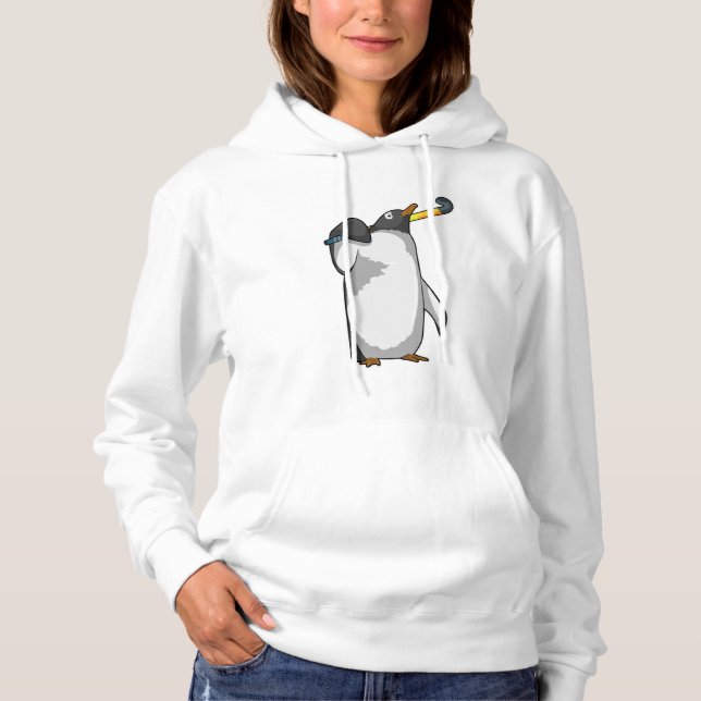 Penguin at Hockey with Hockey stick Hoodie (Front)