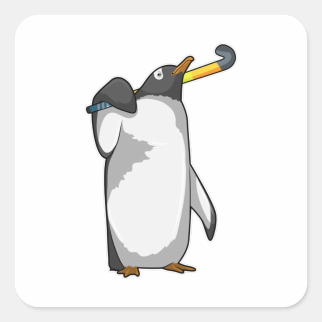 Penguin at Hockey with Hockey stick Square Sticker (Front)