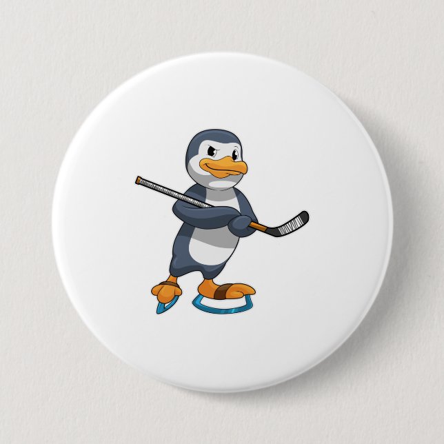 Penguin at Ice hockey with Ice hockey stick 3 Inch Round Button (Front)
