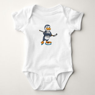 Penguin at Ice hockey with Ice hockey stick Baby Bodysuit