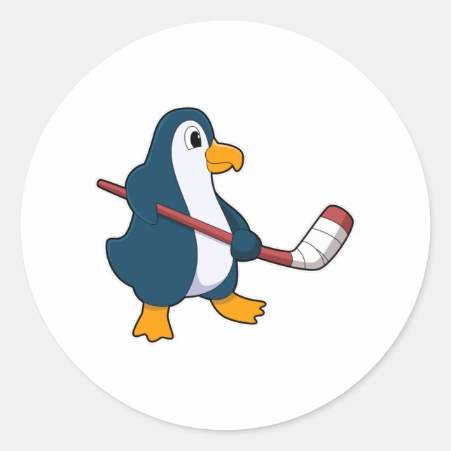 Penguin at Ice hockey with Ice hockey stick Classic Round Sticker (Front)