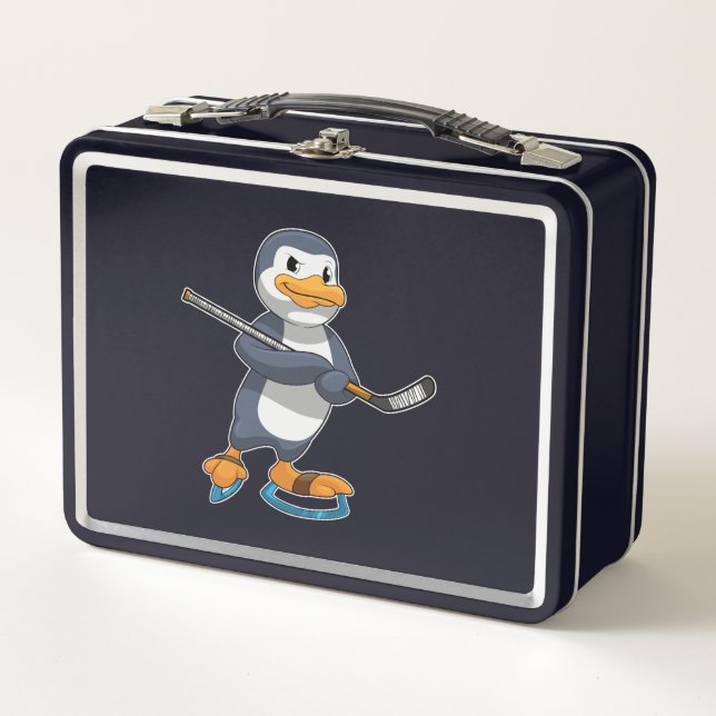 Penguin at Ice hockey with Ice hockey stick Metal Lunch Box (Front)