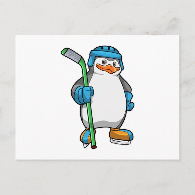 Penguin at Ice hockey with Ice hockey stick Postcard (Front)