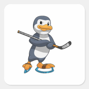Penguin at Ice hockey with Ice hockey stick Square Sticker