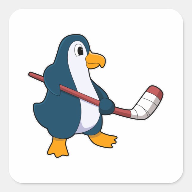 Penguin at Ice hockey with Ice hockey stick Square Sticker (Front)