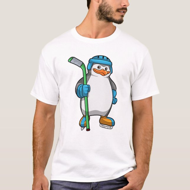 Penguin at Ice hockey with Ice hockey stick T-Shirt (Front)