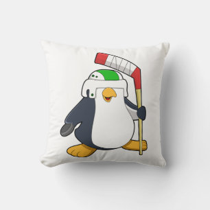 Penguin at Ice hockey with Ice hockey stick Throw Pillow