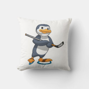 Penguin at Ice hockey with Ice hockey stick Throw Pillow