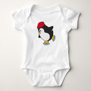 Penguin at Ice skating with Hat Baby Bodysuit