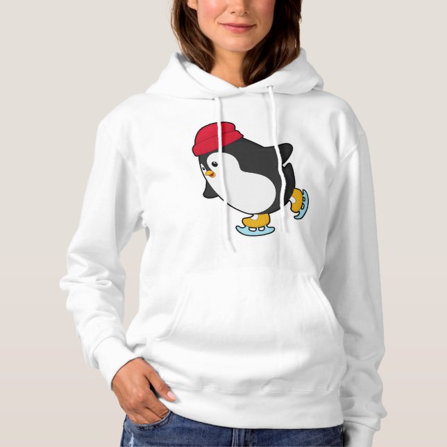 Penguin at Ice skating with Hat Hoodie (Front)