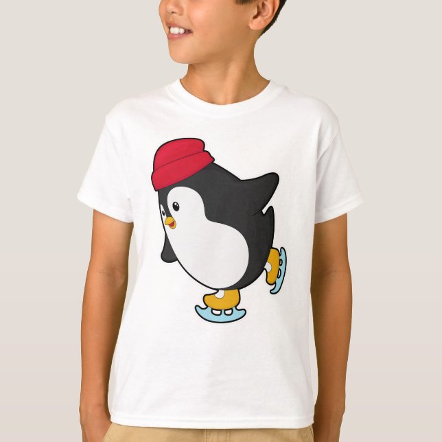Penguin at Ice skating with Hat T-Shirt (Front)