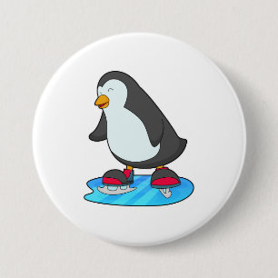Penguin at Ice skating with Ice skates 3 Inch Round Button