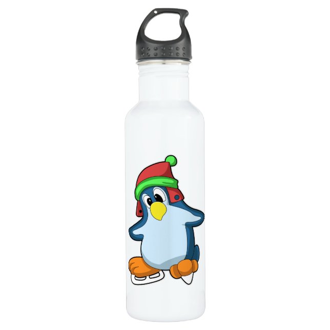 Penguin at Ice skating with Ice skates 710 Ml Water Bottle (Front)