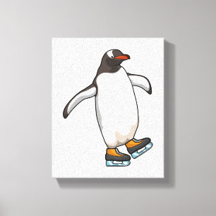 Penguin at Ice skating with Ice skates Canvas Print