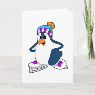 Penguin at Ice skating with Ice skates Card