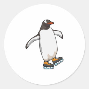Penguin at Ice skating with Ice skates Classic Round Sticker