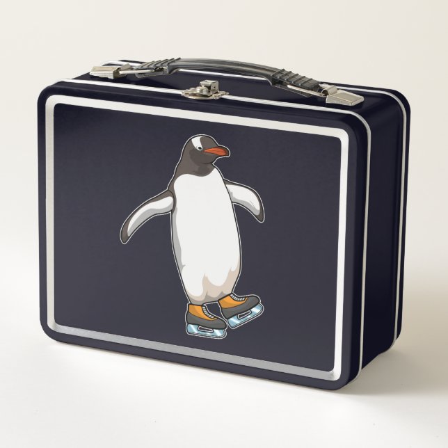 Penguin at Ice skating with Ice skates Metal Lunch Box (Front)
