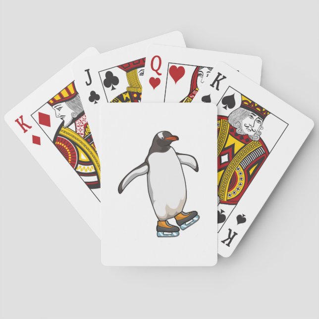 Penguin at Ice skating with Ice skates Playing Cards (Back)