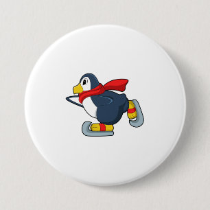 Penguin at Ice skating with Ice skates.PNG 3 Inch Round Button