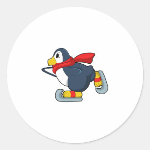 Penguin at Ice skating with Ice skates.PNG Classic Round Sticker