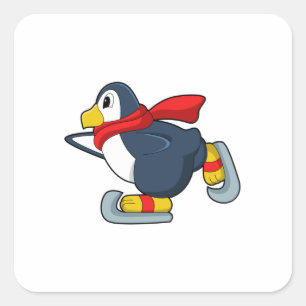 Penguin at Ice skating with Ice skates.PNG Square Sticker