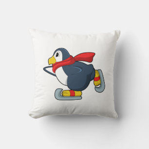 Penguin at Ice skating with Ice skates.PNG Throw Pillow