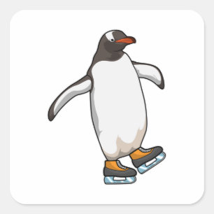Penguin at Ice skating with Ice skates Square Sticker