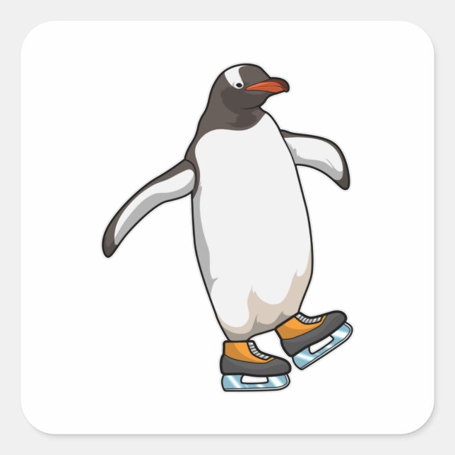 Penguin at Ice skating with Ice skates Square Sticker (Front)