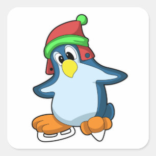 Penguin at Ice skating with Ice skates Square Sticker