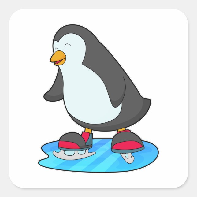 Penguin at Ice skating with Ice skates Square Sticker (Front)