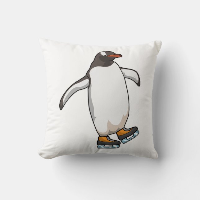 Penguin at Ice skating with Ice skates Throw Pillow (Front)