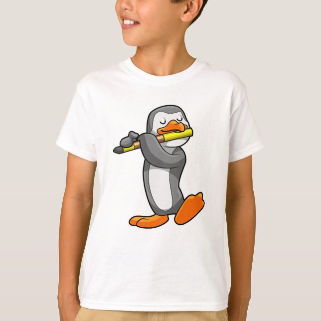 Penguin at Music with Flute T-Shirt (Front)