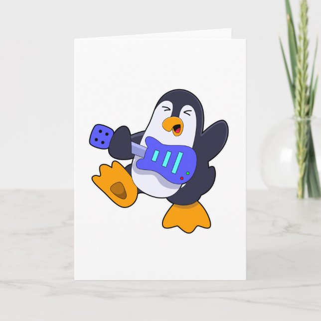 Penguin at Music with Guitar Card (Front)