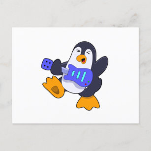 Penguin at Music with Guitar Postcard