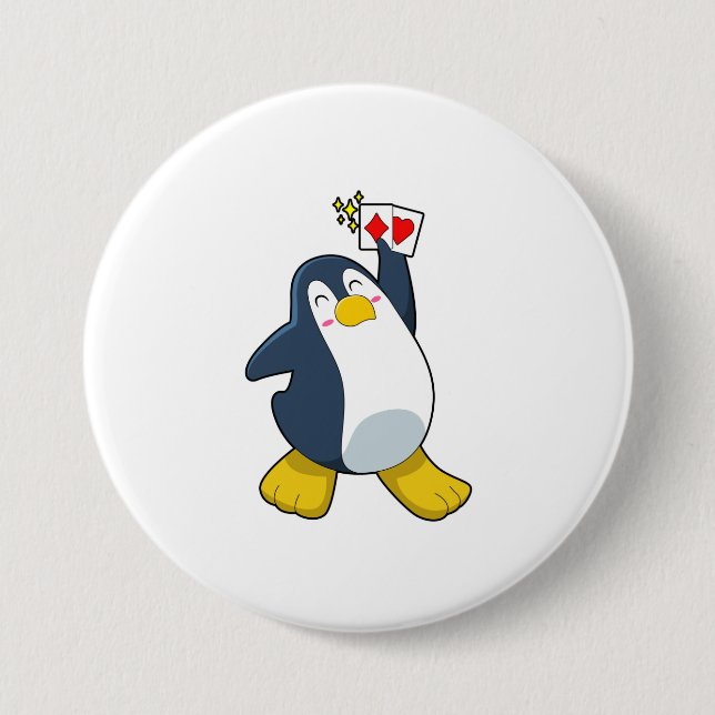 Penguin at Poker with Poker cards 3 Inch Round Button (Front)