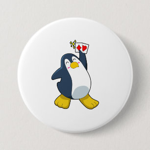 Penguin at Poker with Poker cards 3 Inch Round Button