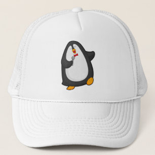 Penguin at Singing with Microphone & Tie Trucker Hat
