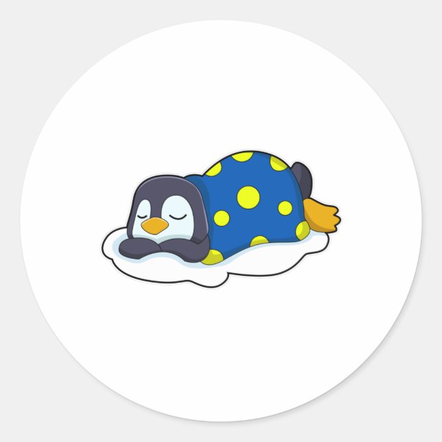 Penguin at Sleeping with Blanket Classic Round Sticker (Front)
