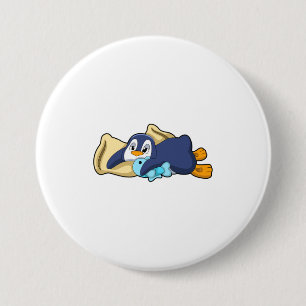 Penguin at Sleeping with Pillow 3 Inch Round Button