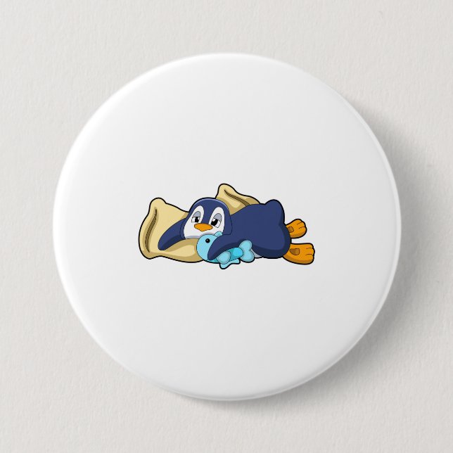 Penguin at Sleeping with Pillow 3 Inch Round Button (Front)