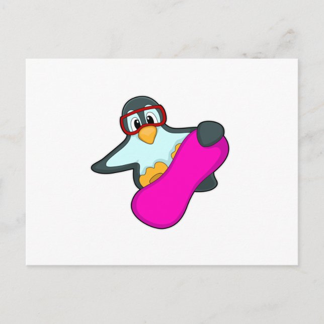 Penguin at Snowboard Sports & Ski goggles Postcard (Front)