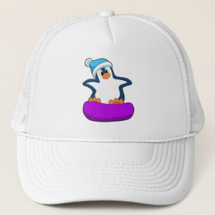 Penguin at Snowboarding with Snowboard Trucker Hat