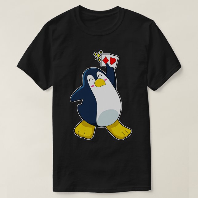 Penguin at with cards T-Shirt (Design Front)