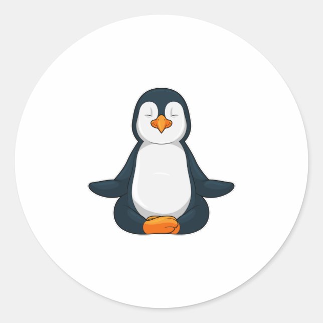 Penguin at Yoga Fitness in Sitting Classic Round Sticker (Front)