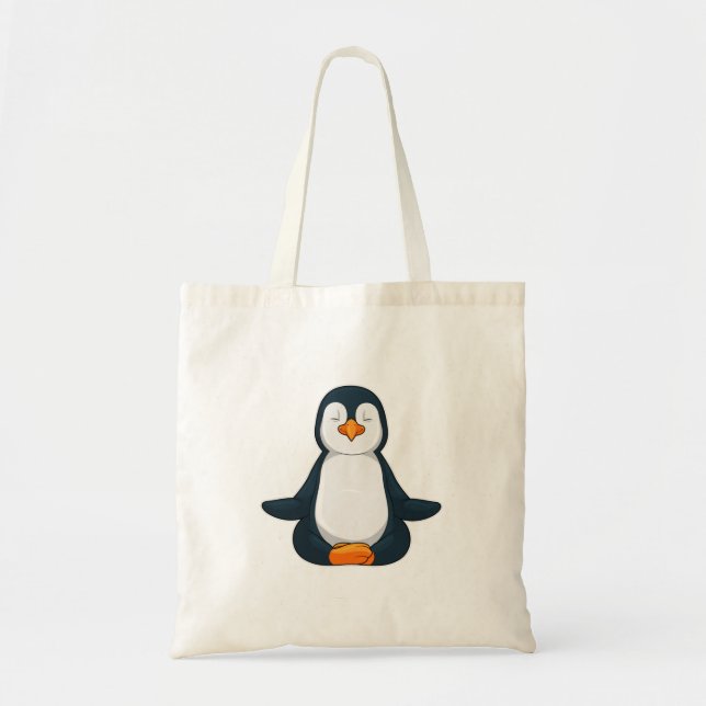 Penguin at Yoga Fitness in Sitting Tote Bag (Front)