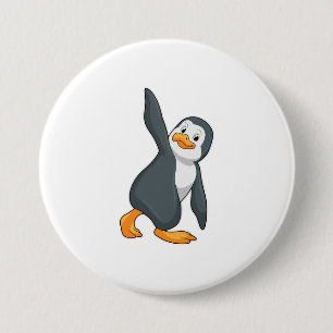 Penguin at Yoga Stretching exercise 3 Inch Round Button