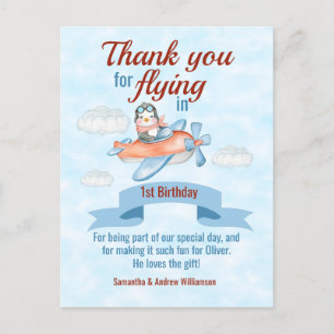 Penguin Avion bleu 1er Carte de remerciements anni