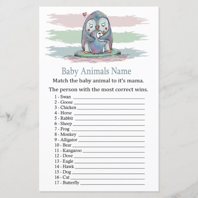 Penguin Baby Animals Name Game (Front)