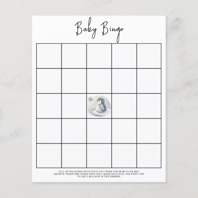 Penguin - Baby shower bingo game (Front)